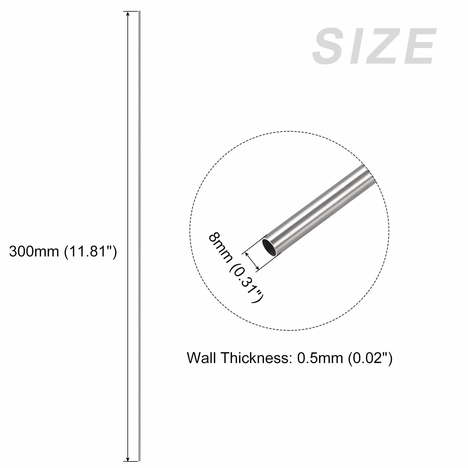 METALLIXITY 316 Inossidabile Acciaio Tubo (8mm OD x 0.5mm Parete T x 300mm L), Dritti Tubi - per Casa Arredamento, Macchine