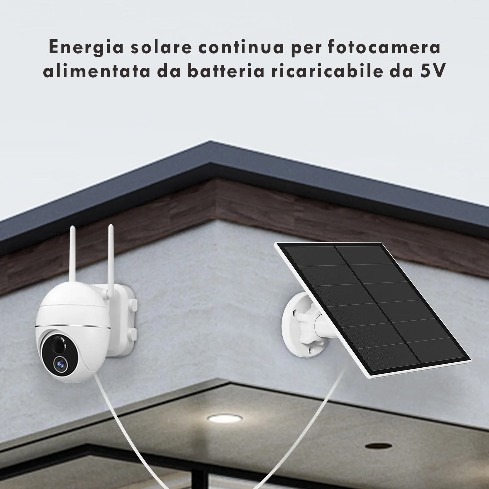 Telecamera Pannello Solare 5W per Telecamera a Batteria Ricaricabile da Esterno DC 5V, Pannelli Solari con Porta micro USB e USB-C, Staffa Regolabile