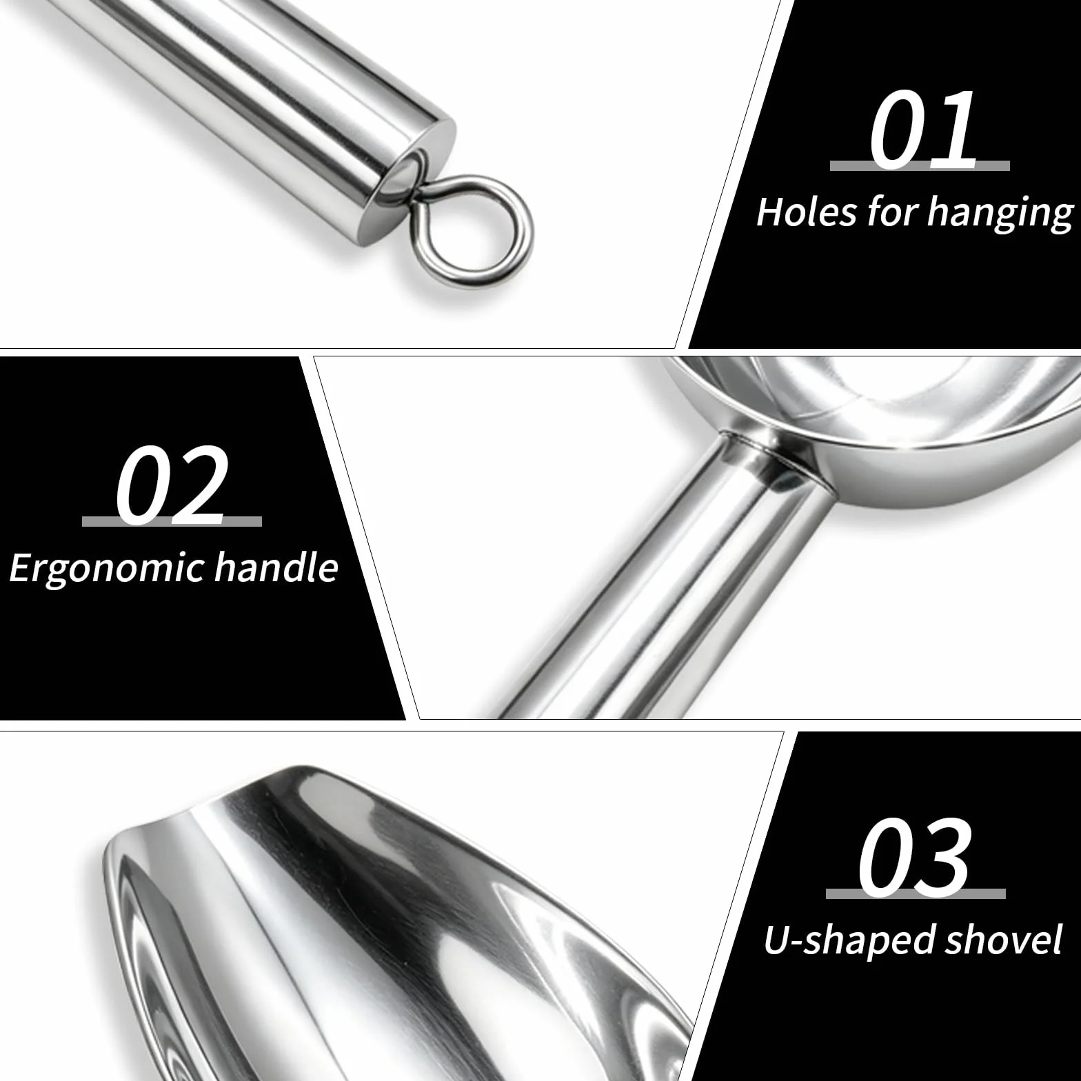 Paletta per Ghiaccio in Acciaio Inox Paletta per Farina Pala Ghiaccio per Ghiaccio, Farina, Caffè,Alimenti,Dolci Paletta Dosatrice per Cucina, Bar, Buffet,Festa Food Scoop