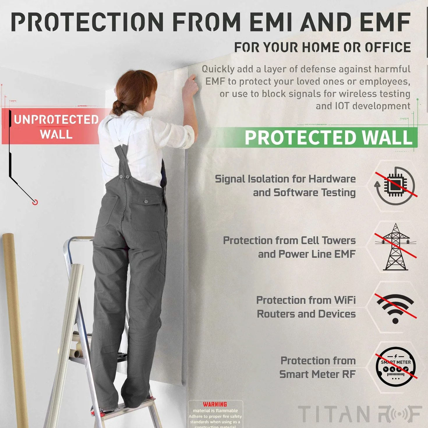 TitanRF Faraday Fabric 44" x 36" (.91m x 1.1m) + Extra 36" TitanRF Tape! Military Grade Certified Material Blocks RF Signals (WiFi, Cell, Bluetooth, RFID, EMF Radiation Shielding)