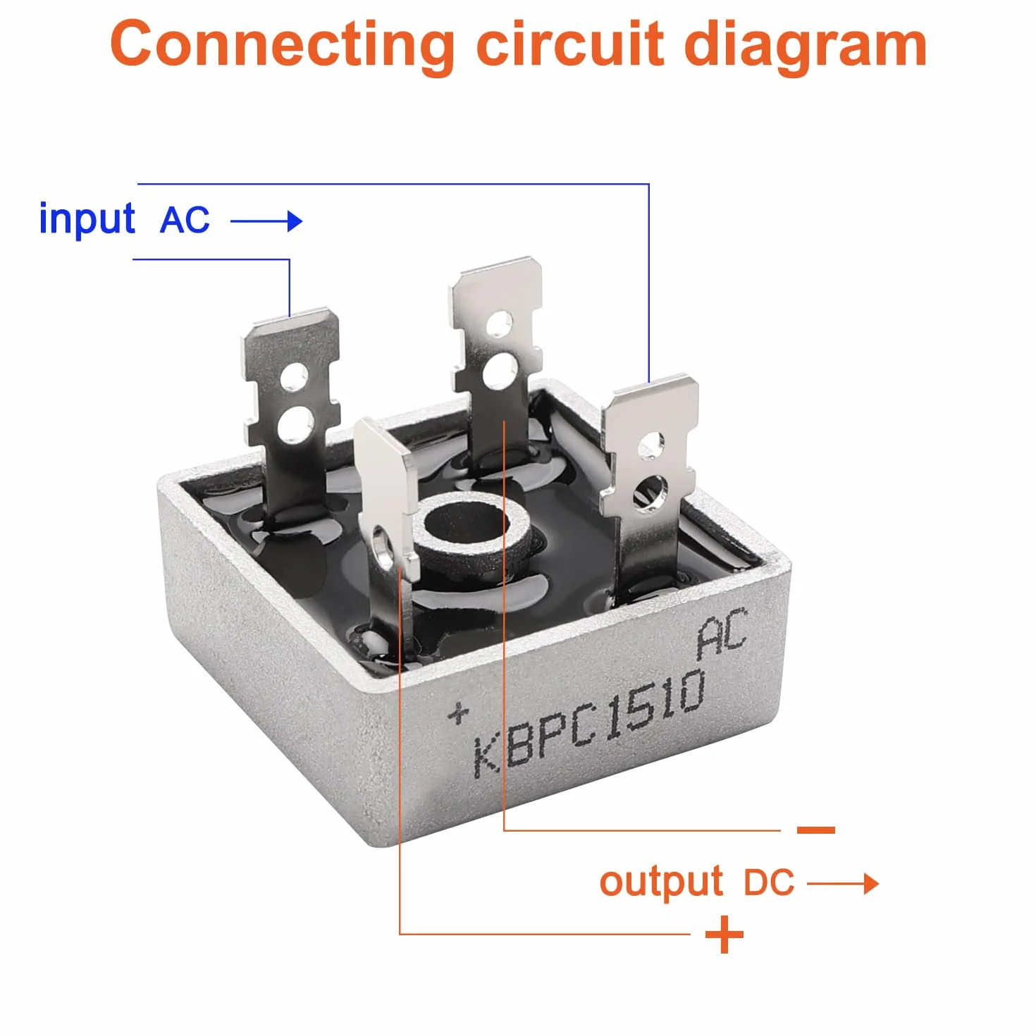 Diodi Raddrizzatori a Ponte KBPC1510 15A 1000V AC a DC Monofase, 4 Pezzi