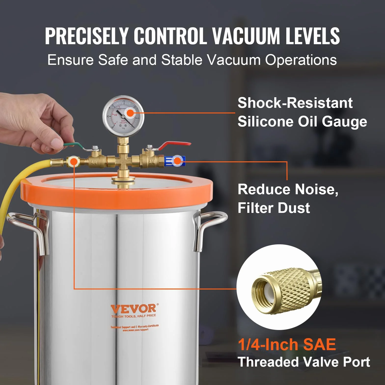 VEVOR Camera a Vuoto da 11,4 L Camera Sottovuoto 3 Gal in Acciaio Inox 304 con Coperchio in Vetro Temperato Camera di Degasaggio Contenitore Vuoto per Degasazione Stabile di Legno Resina Siliconica