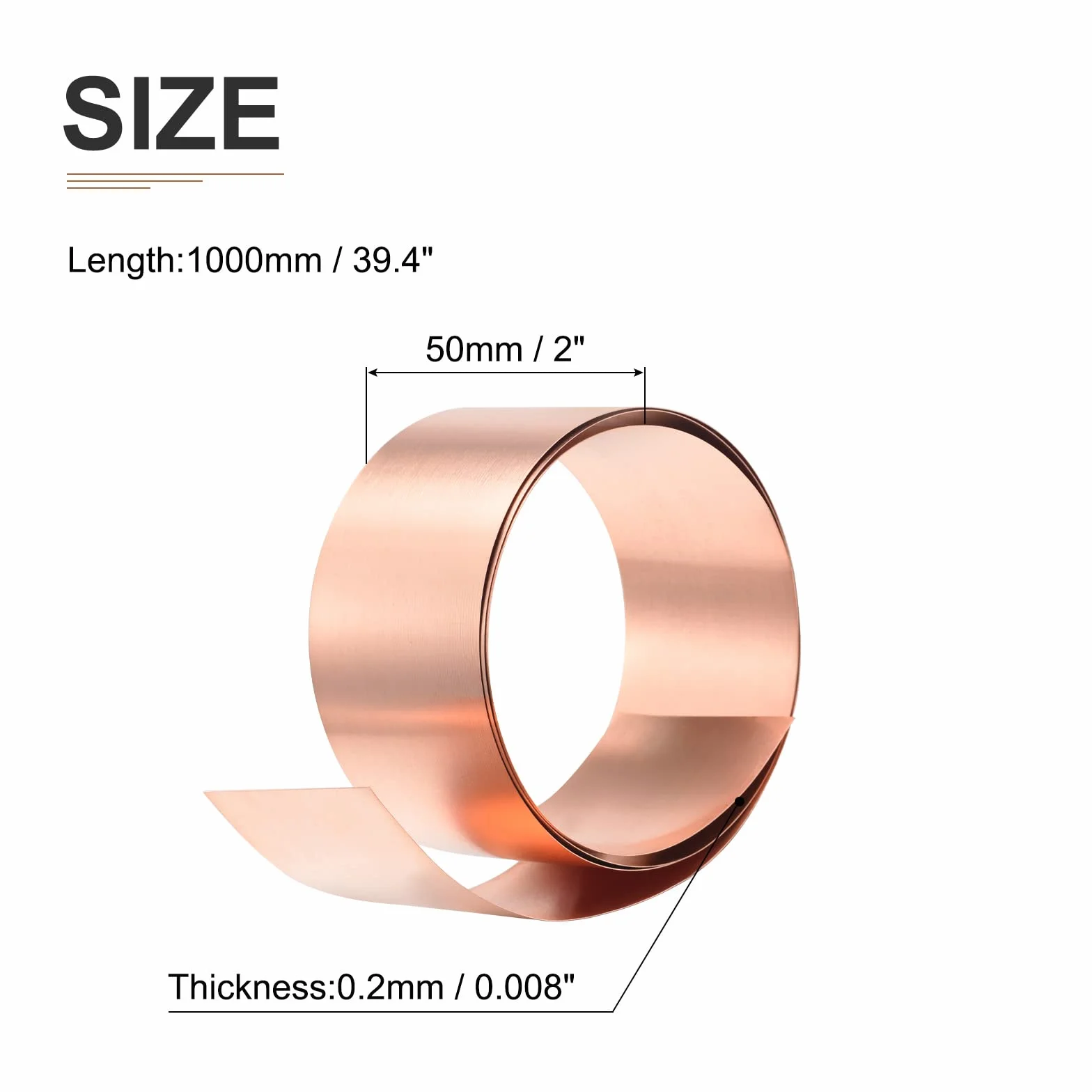 DTGN 1000x50x0.2mm(LxWxT) Puro Rame Fogli - 1pz - Buono per Fabbricazione Macchinari Parti - Metallo Rame Lastre