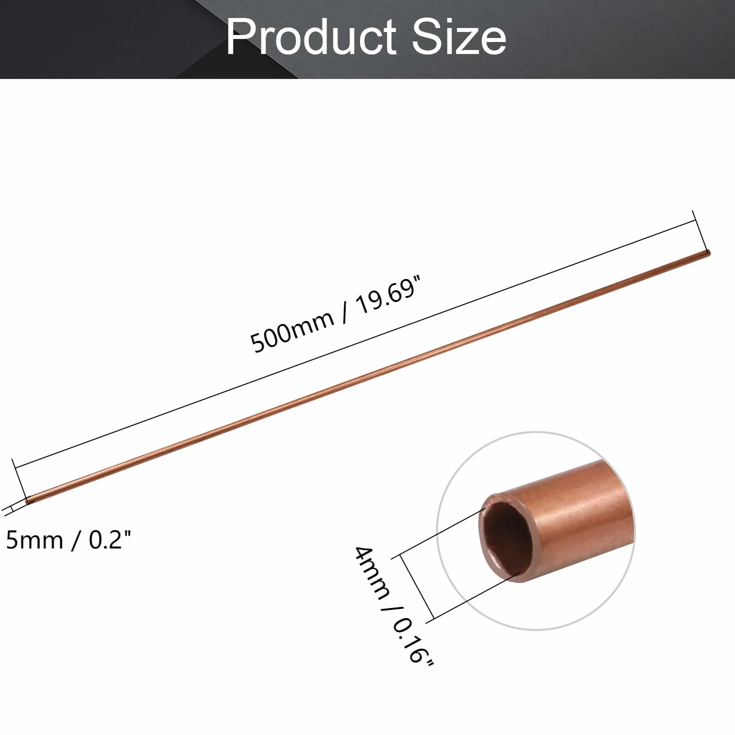MroMax - Tubo rotondo in rame lungo 50 cm, diametro 4 mm, diametro 5 mm, diametro esterno x 500 mm, lunghezza tubo dritto in rame rosso, asta rotonda da 1,64 m, per progetti fai da te, costruzione