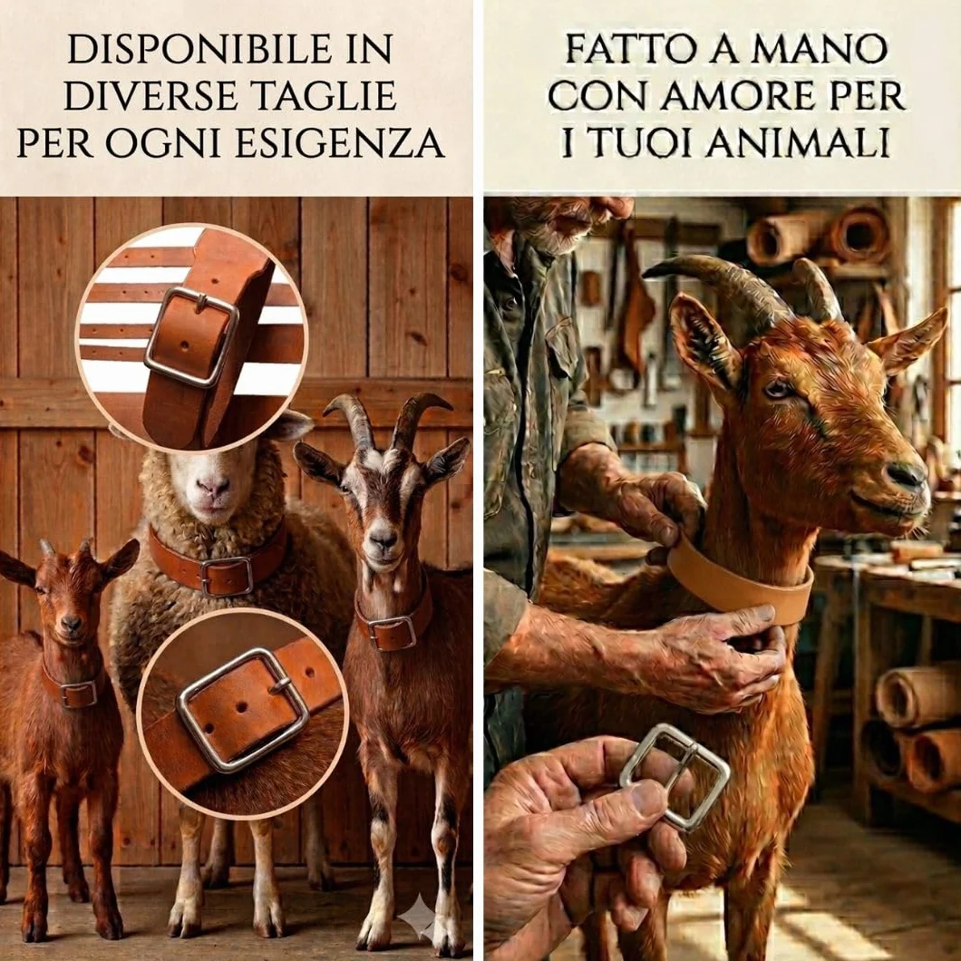 MELONI Collare in Pelle per Capre e Pecore – Cuoio Naturale Artigianale, 6 Taglie, Fibbia Robusta