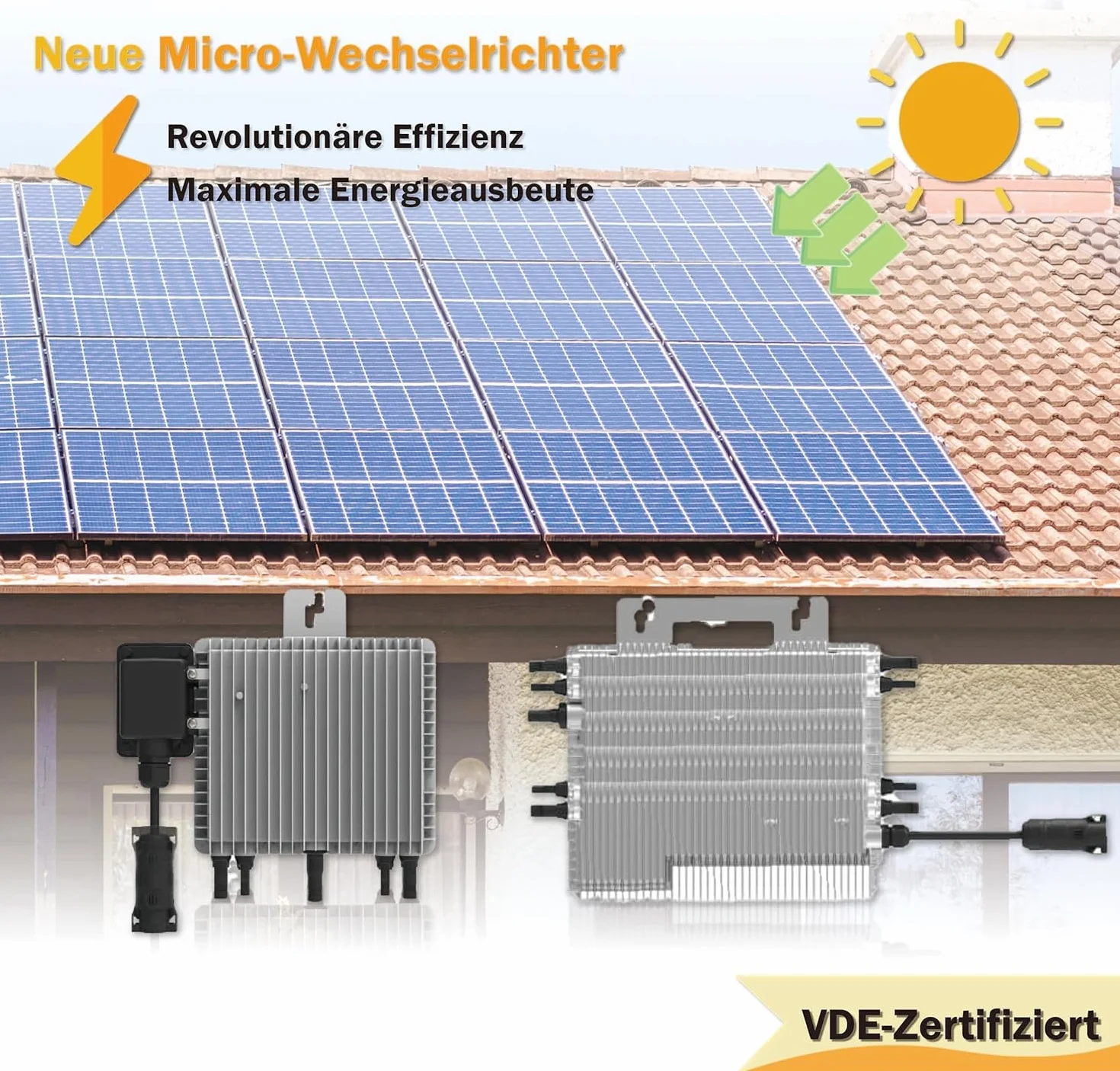 Deye SUN-M200G4-EU-Q0 - Micro inverter da 2000 W, 4 MPPT WiFi, IP67, conforme alla norma VDE, nuova generazione con Relè Solar PV con cavo Schuko da 5 metri per impianti da balcone