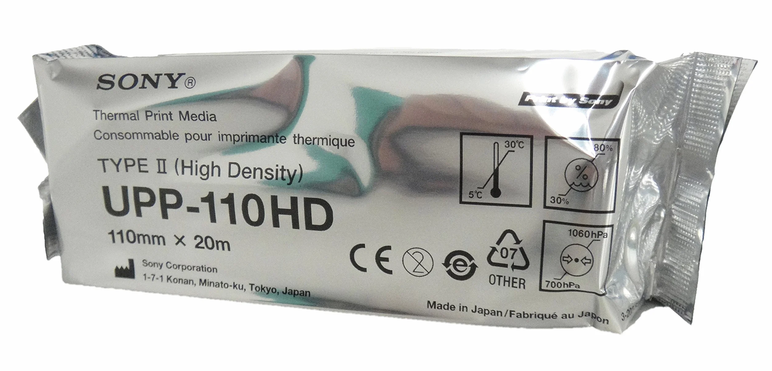 Sony UPP-110HD A6 ad alta densità videografica termica in rotoli di carta da stampa in bianco e nero per stampanti mediche ad ultrasuoni Sony - (1 x scatola da 10 rotoli)