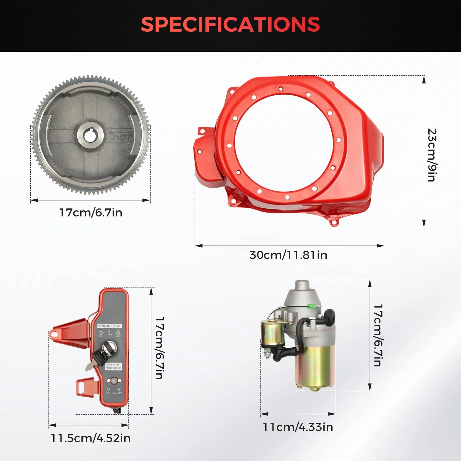 12 V GX160 GX200, volano avviamento elettrico, 17 cm, diametro volano, avviatore elettrico, 17 x 11 cm, avviatore elettrico con 1 avviatore con valvola a solenoide 1 volano con corona dentata, 1