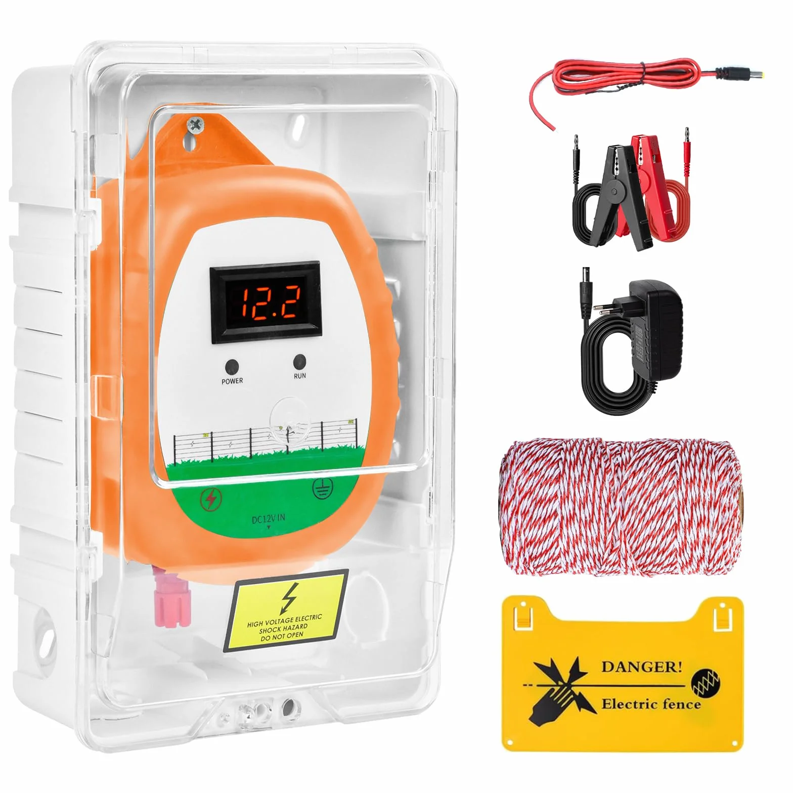 Recinzione Elettrica Kit 10 km 1 Elettrificatore 200 m Filo 2,2 mm² Custodia Impermeabile