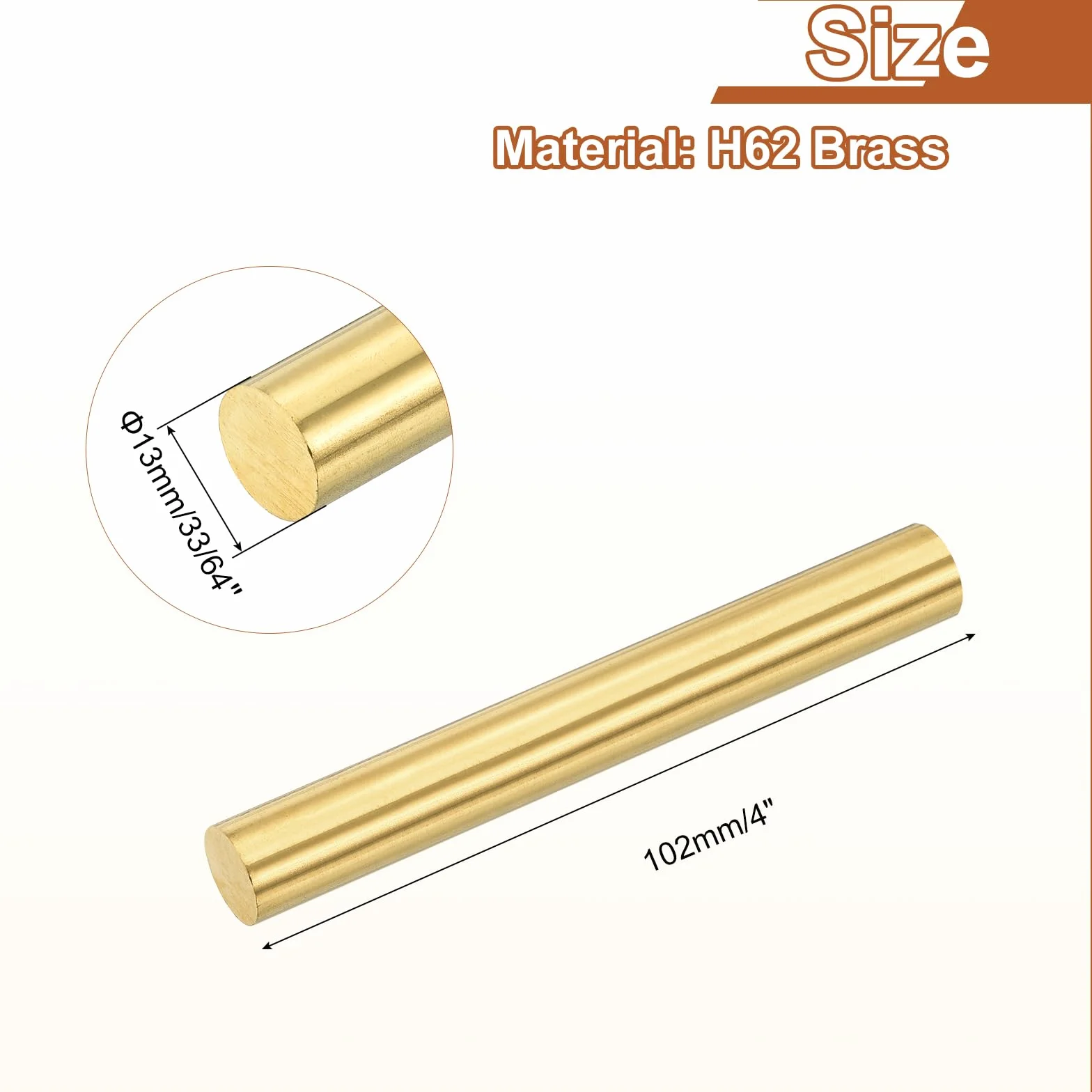 Asta Rotonda in Ottone Massiccio 13 mm 102 mm H62 per Fai da Te Artigianato