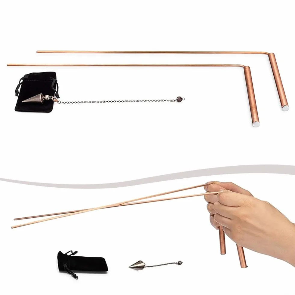Kit per rabdomanzia e pendolo in rame, strumento di divinazione in rame puro al 99,9%, design telescopico per trovare acqua, rilevazione minerali, terapia energetica