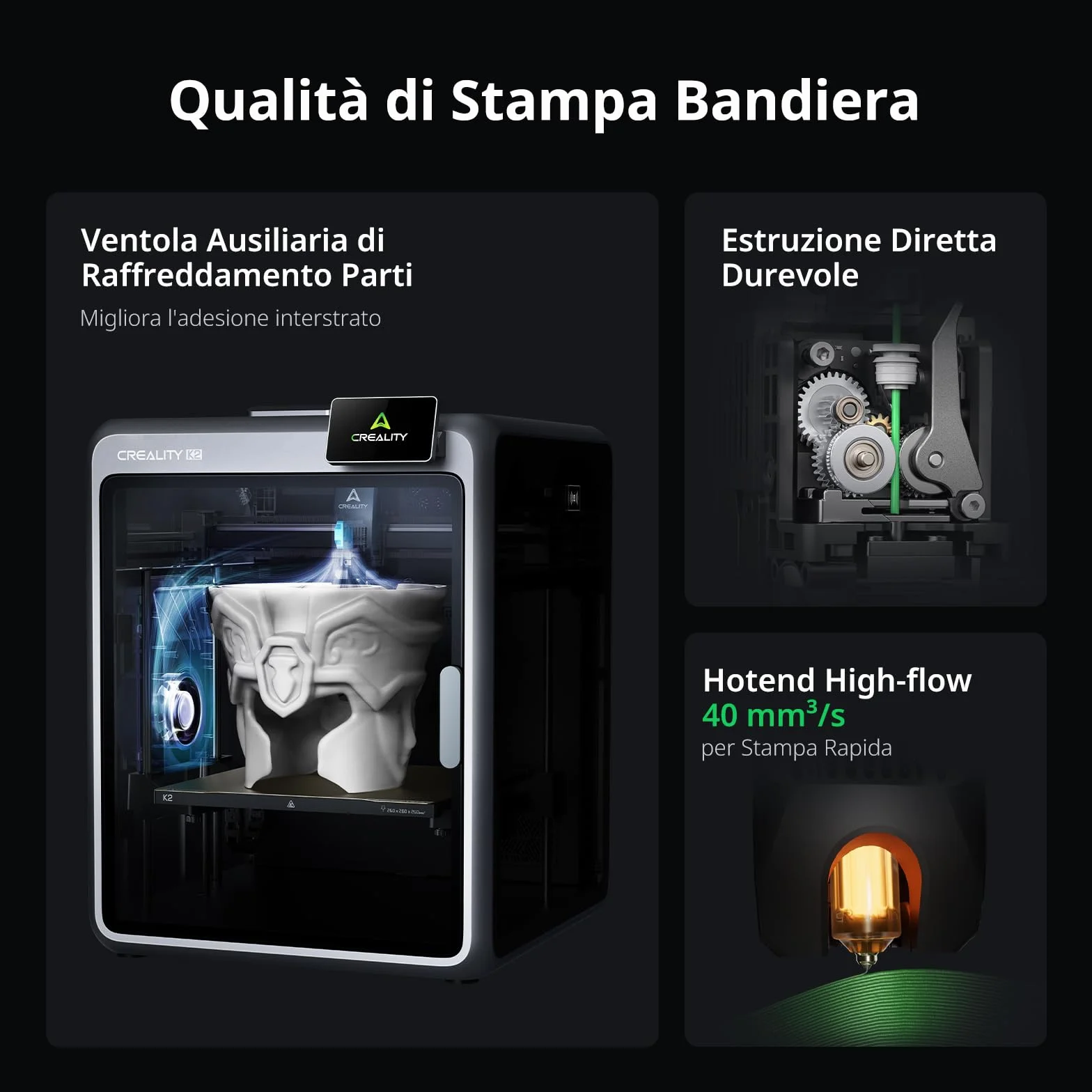Creality K2 Combo (A), Stampante 3D Multicolore con CFS, Max 600 mm/s, Livellamento Automatico, Stampa Silenzios & Ventola Ausiliaria, Ugello 300 °C, Volume Stampa 260x260x260 mm