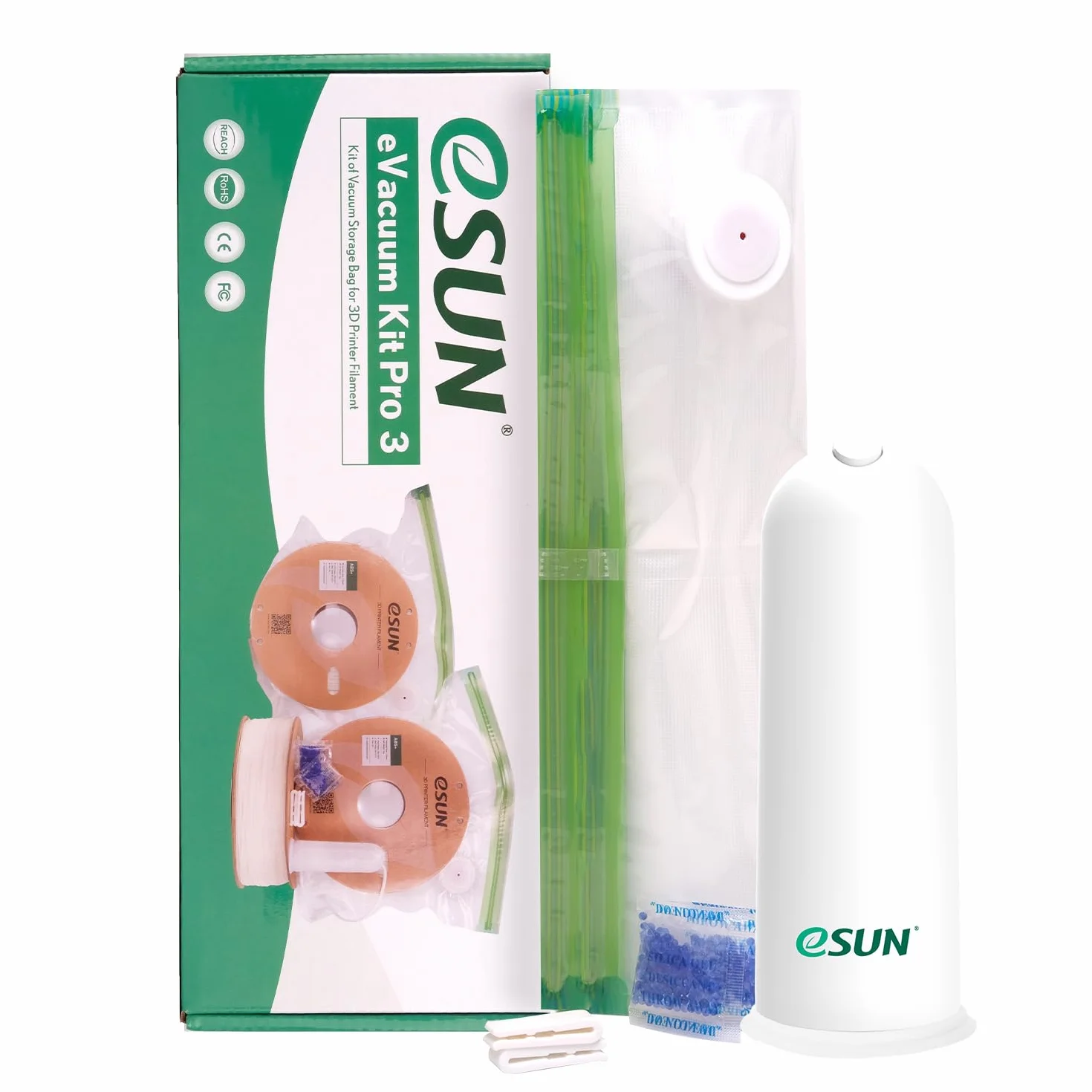 eSUN Upgrade Kit Sottovuoto, 10pz Stampante 3D Filamento Compressione Sottovuoto con pompa USB, riutilizzabile filamento a prova di umidità sacchetto sigillato sottovuoto