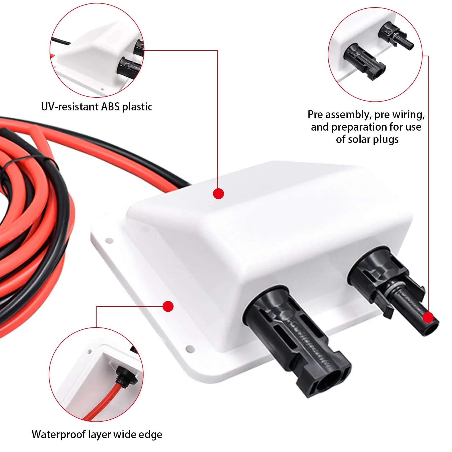 Passacavo a energia solare, doppio passacavo solare, resistente ai raggi UV, passacavo solare con cavo in rame flessibile da 10 m, per camper, barche, roulotte, marine