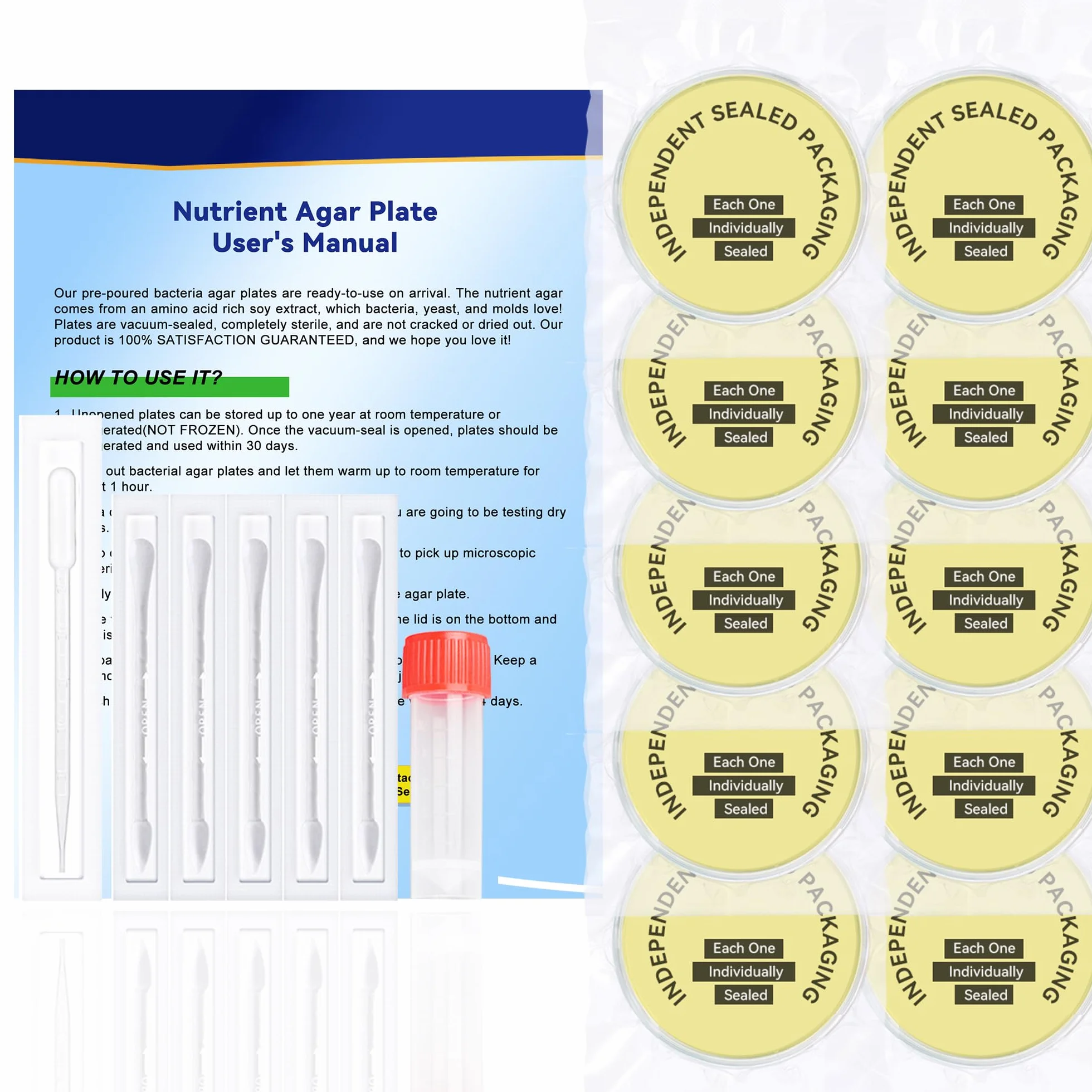 Kit di progetti scientifici per piatti di agar nutrienti e tamponi di cotone preversi per esperimenti scientifici | Kit scientifico batterico sigillato separatamente