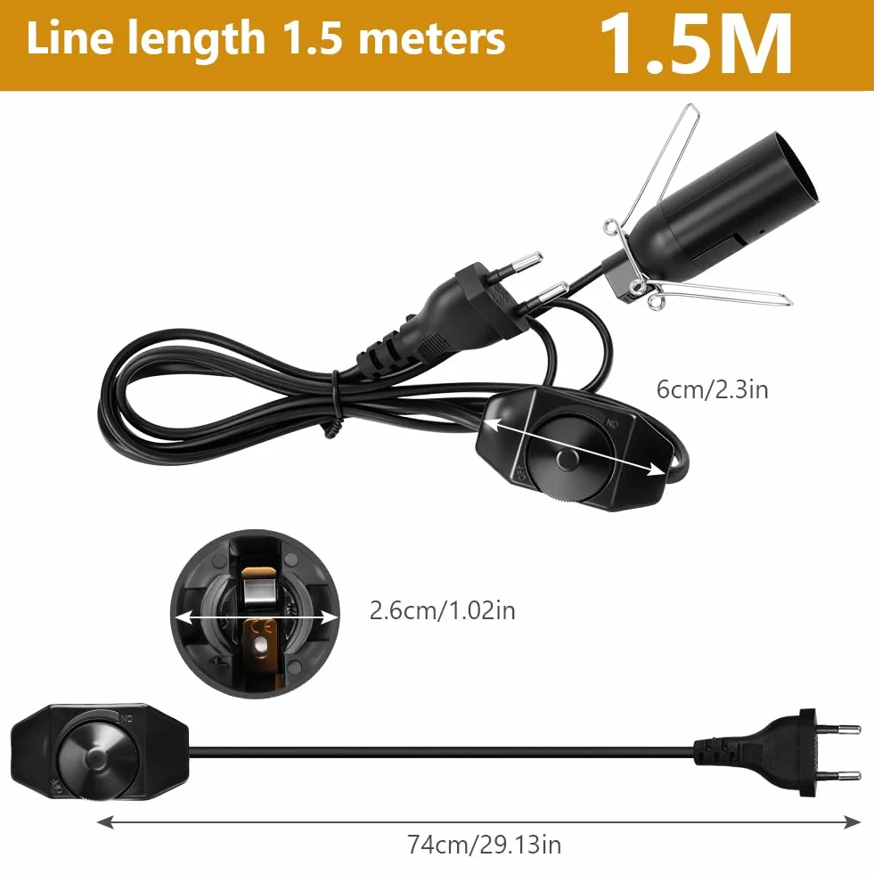 URAQT Cavo con lampadina per Lampada di sale, 2 Pezzi 1,5 m Cavo per Lampada di Sale Nero, con Lampadas Presa UE e Interruttore,per E14-15w Portalampada cavo per Soffitto,Sospensione e Altre Lampade