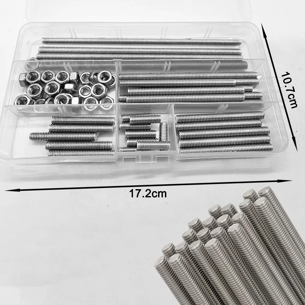 Barre in acciaio inox filettatura completa M6 con dadi 60 pezzi set