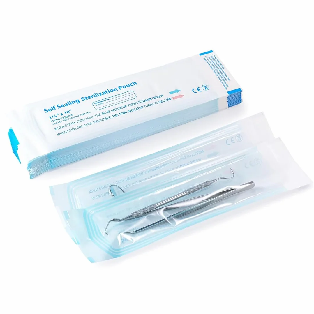 WUSJCOF 100 Sacchetti per Sterilizzazione Autoclave, Sacchetti Autoadesivi per Disinfezione, Sacchetti Sterilizzazione Manicure, Utilizzati per Strumenti Dentali e Nail Art, 70x230MM