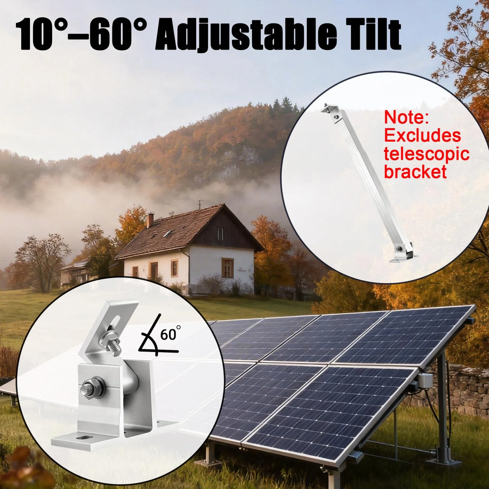 Regolabile Staffe per Pannelli Solari, Lega di Alluminio, Angolo 10°–60°, Morsetto per Camper