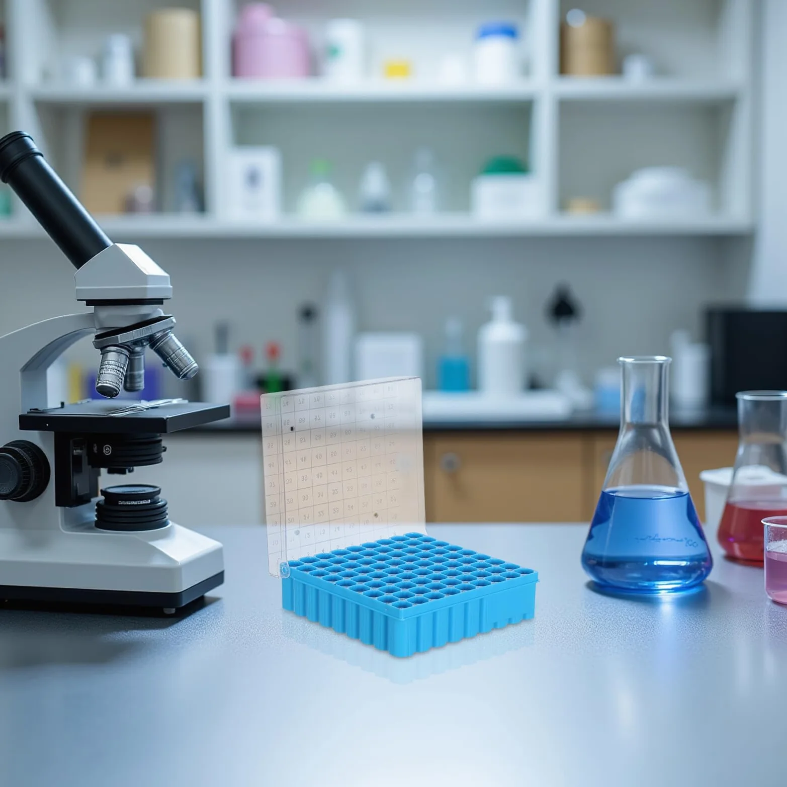 Cabilock Porta Provette in Plastica Blu 81 Pozzetti 1.8ml 2.0ml Laboratorio