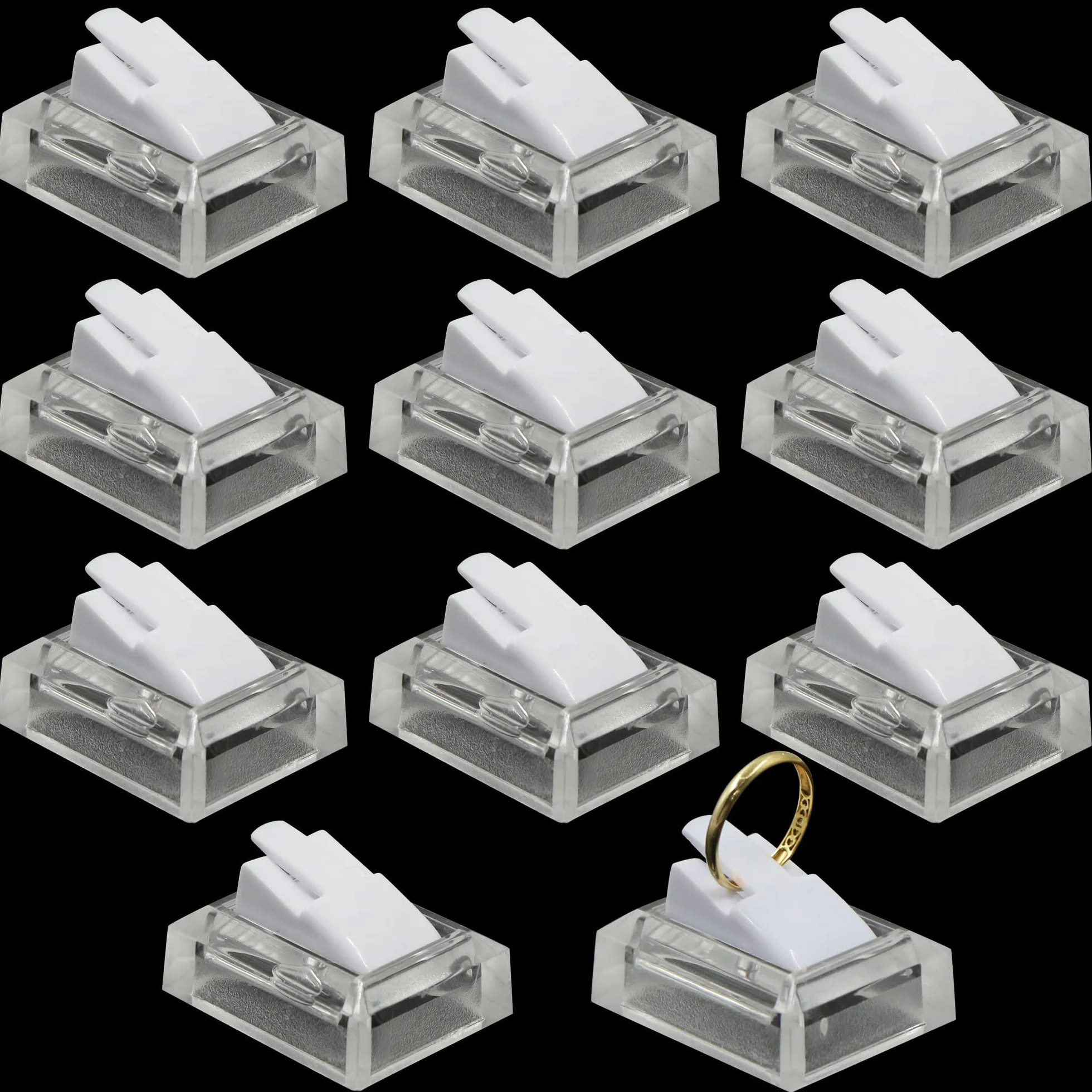 Supporto Anelli Espositore Gioielli Display - Anello Titolare In Plastica Vetrina, Supporto Esposizione Di Ad Anello, Per Vetrina Fiere, Accessori, Bianco, 3,7 x 3 x 2,3cm, 10 Pezzi