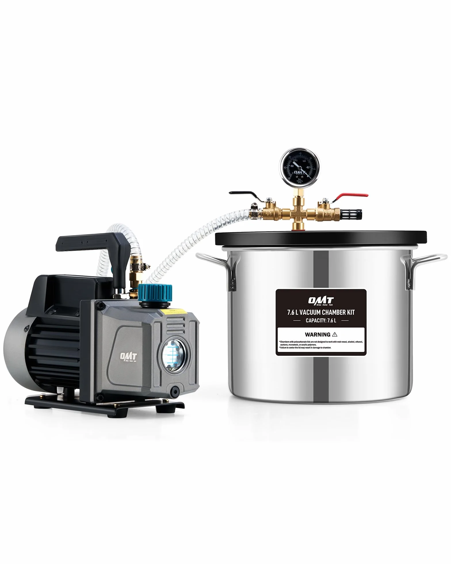 Orion Motor Tech 7.6L Camera a Vuoto 100 L/min con 3.5 cfm Pompa, 186W Pompa con Camera Vuoto Coperchio in Vetro, Camera di Degasaggio Sottovuoto per e Degasaggio di Resina Siliconica
