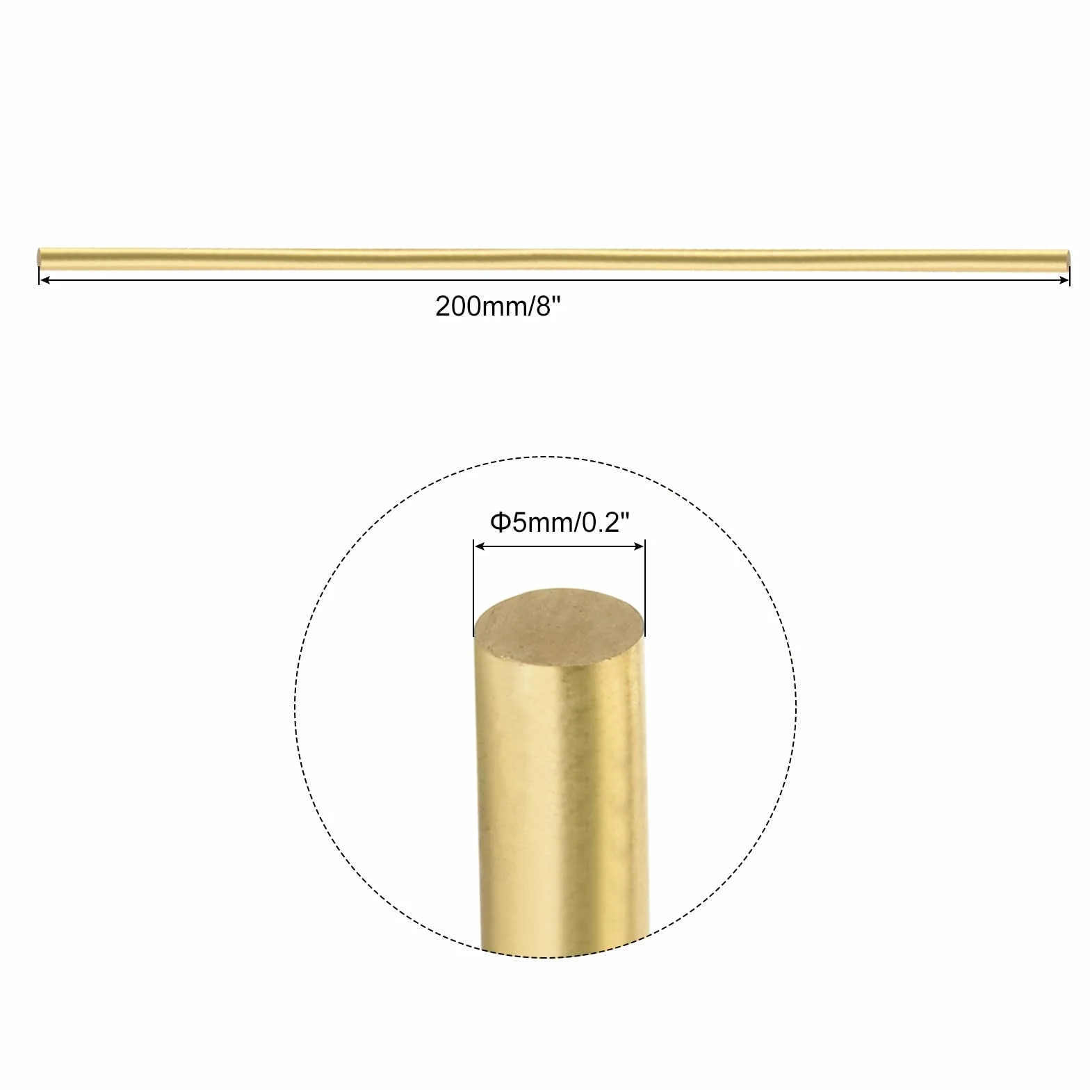 QUARKZMAN 2pcs Barre Di Ottone (5mm)0.2 Pollici x (200mm)8 Pollici Barra Rotonda Solida Di Ottone Per Tornio Per Manici Di Coltelli Pin Fai Da Te Modellini Di Aerei