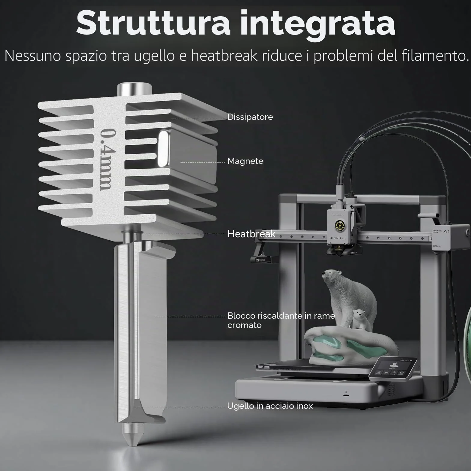 Aggiornamento A1/A1 Mini Quick-Swap Hotend 0.4mm Acciaio Inox Ugello Alta Velocità & Alta Temperatura Struttura Integrata con Copertura in Silicone Compatible with Bambu Lab A1/A1 Mini Stampante 3D
