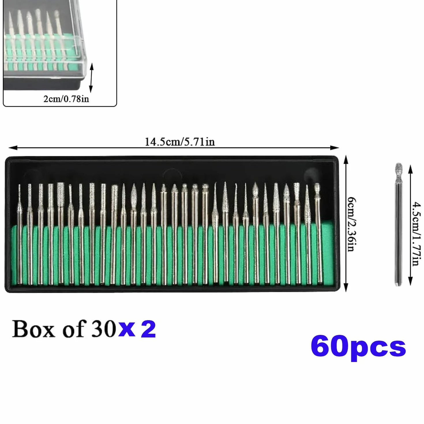 60 pezzi Set di punte per trapano diamantate,Testa di Lucidatura con Gambo da 1/8'' (3 mm),Accessorio per Smerigliatura per Incisione,Levigatura,Lucidatura