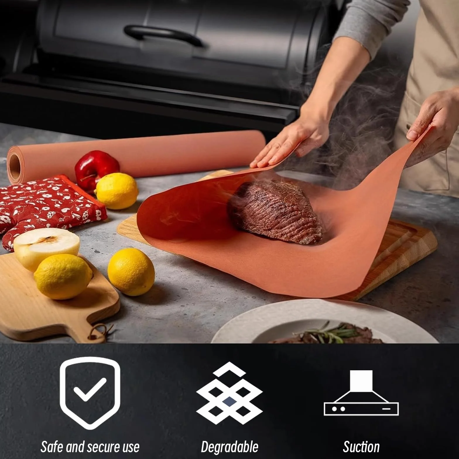 Carta da macellaio rosa, 42 cm x 17 m, originale, per grigliare, affumicare, barbecue, ideale per carne e pesce succosi – Premium