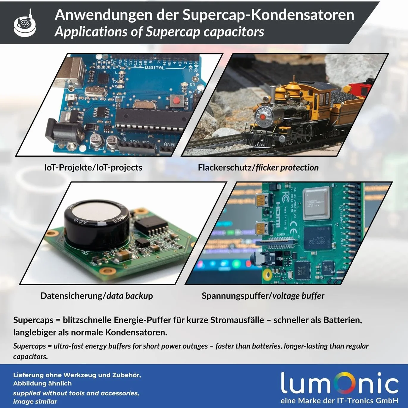 Lumonic Supercap 1,0F 5,5V V-Type EDLC Monoblocco Protezione da sfarfallio Backup PLC Riscaldamento
