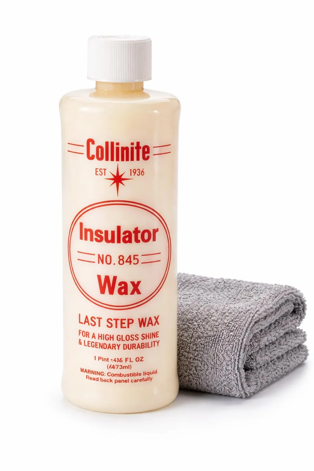Collinite No.845 Insulator Wax 473 ml, cera dura lucida con protezione a lungo termine, per auto, barca, camper, impermeabile e facile da applicare + panno in microfibra 40 x 40 cm Fiwiko