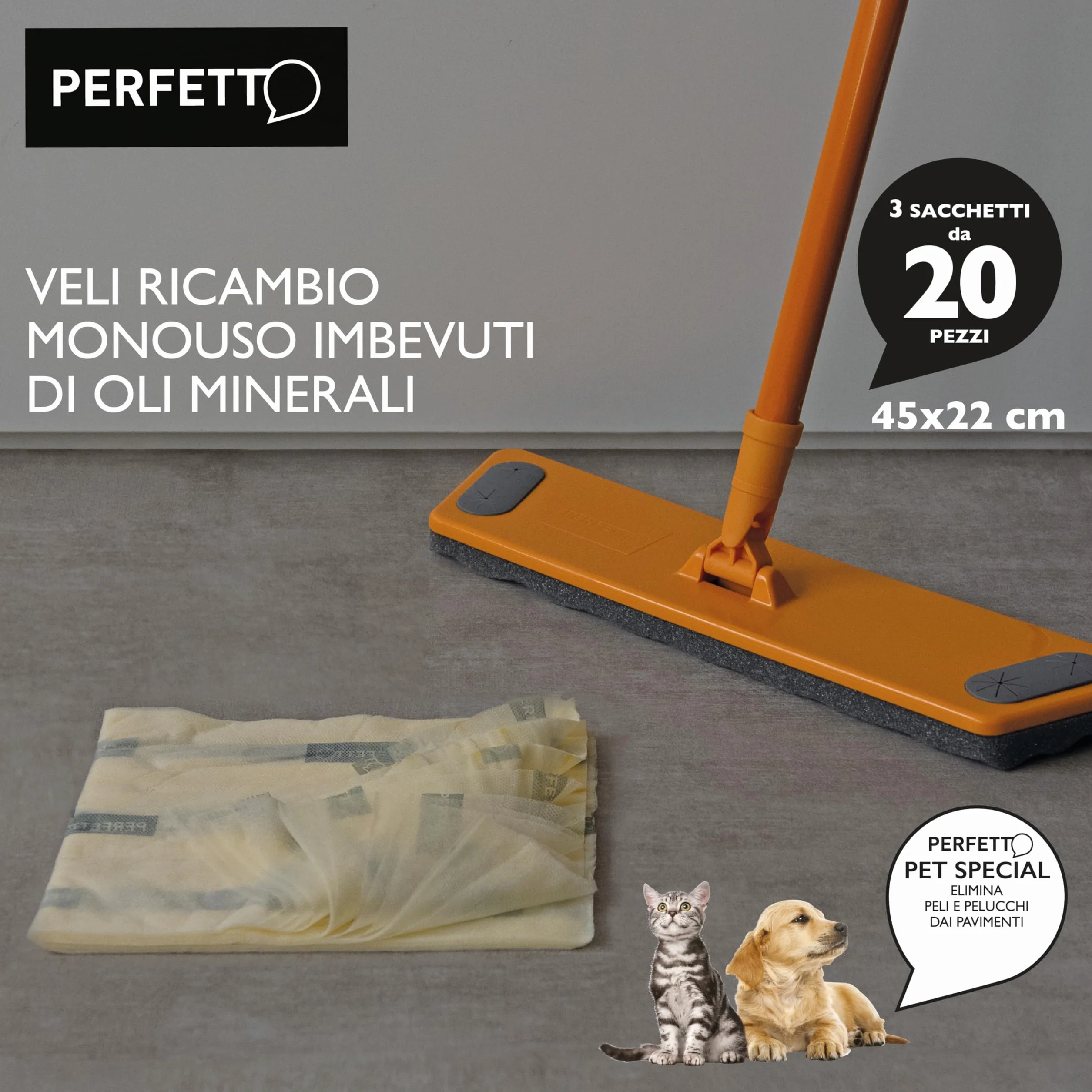 Perfetto Pulipolvere Confezione 3 Buste Ricambio da 20 Retine, 45 x 22 cm, Polipropilene, Giallo