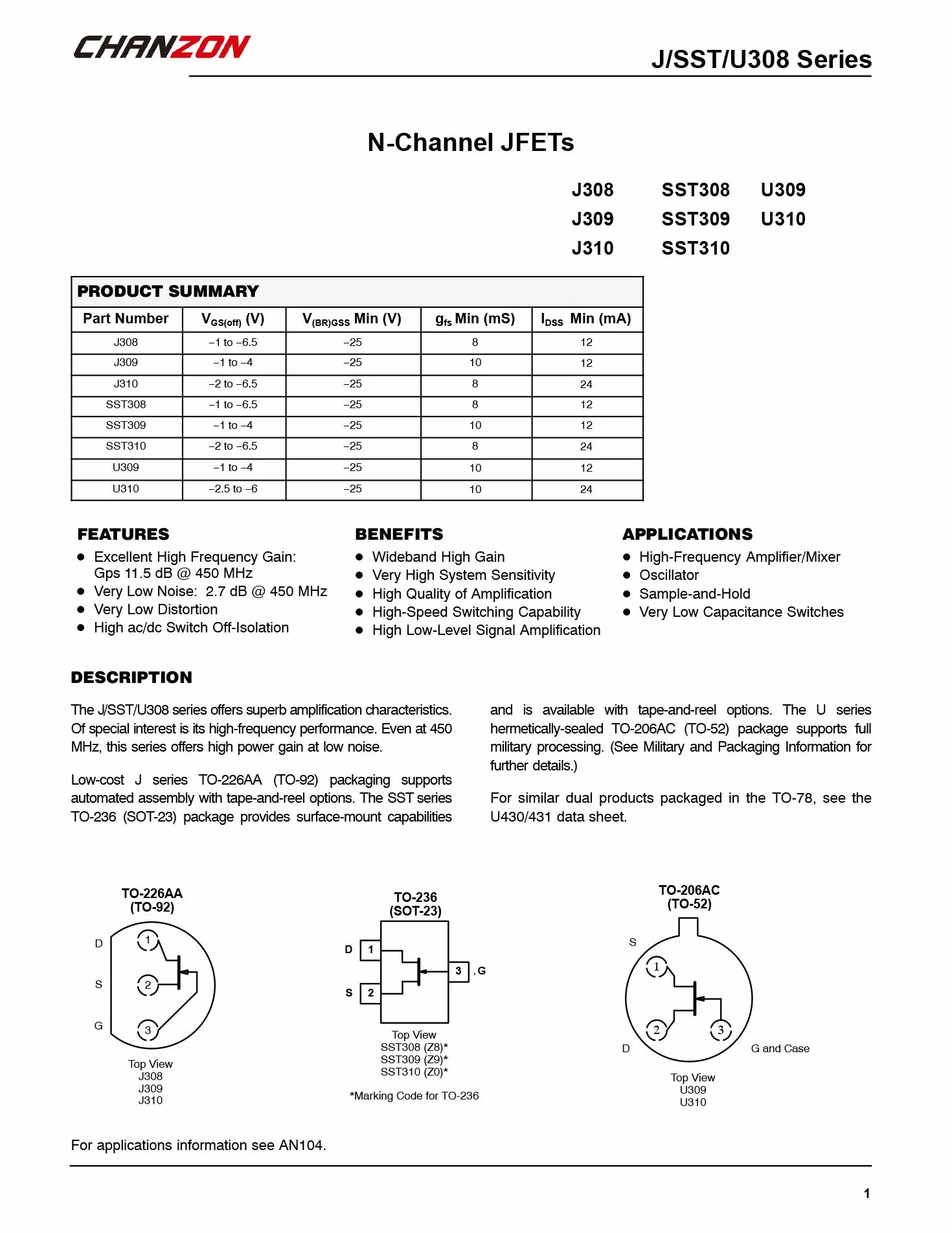 Chanzon - Transistor JFET a canale N J310 TO-92, 24 mA