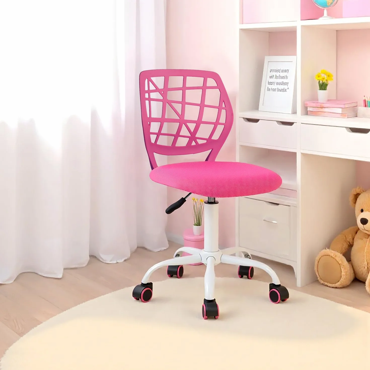 Sedia ergonomica per scuola, schienale in rete traspirante, altezza regolabile, rosa scuro