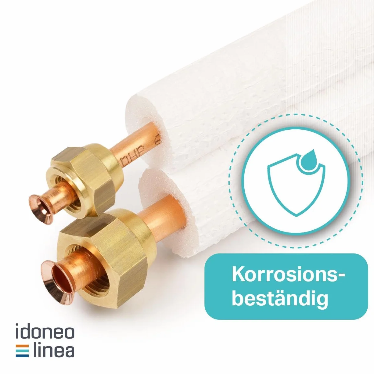 1/4" + 1/2" Tubo del refrigerante in rame pre-isolato, 1m, con dado avvitato, per sistemi di raffreddamento 18000BTU (rame bobinato)