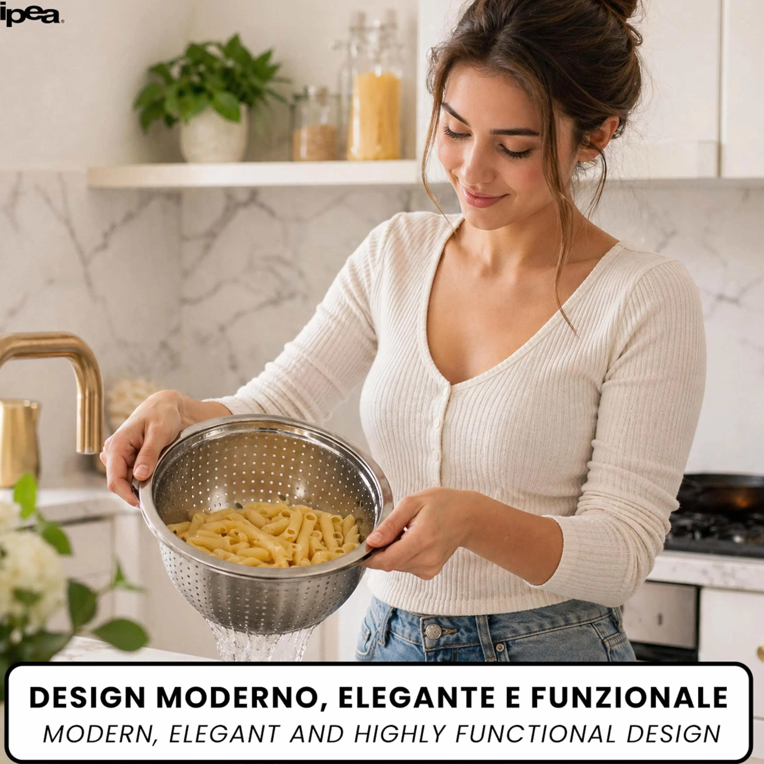 Scolapasta 24 cm Acciaio Inox Professionale - Colapasta per Pasta e Verdura - Lavastoviglie