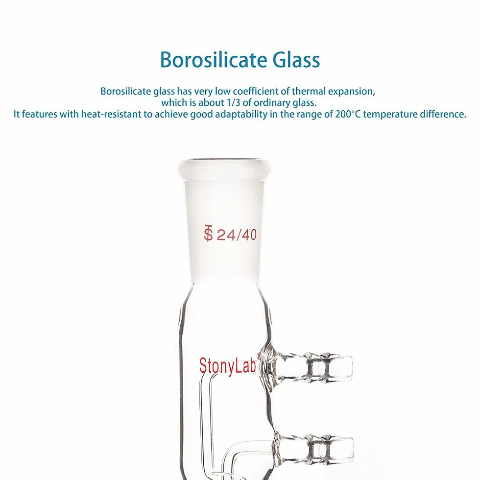 stonylab Condensatore a Riflusso a Bobina di Vetro, Vetro Borosilicato Condensatore a Bobina di Riflusso Dimroth con 24/40 Giunti e Raccordi per Tubi Flessibili, Lunghezza Totale 245 mm