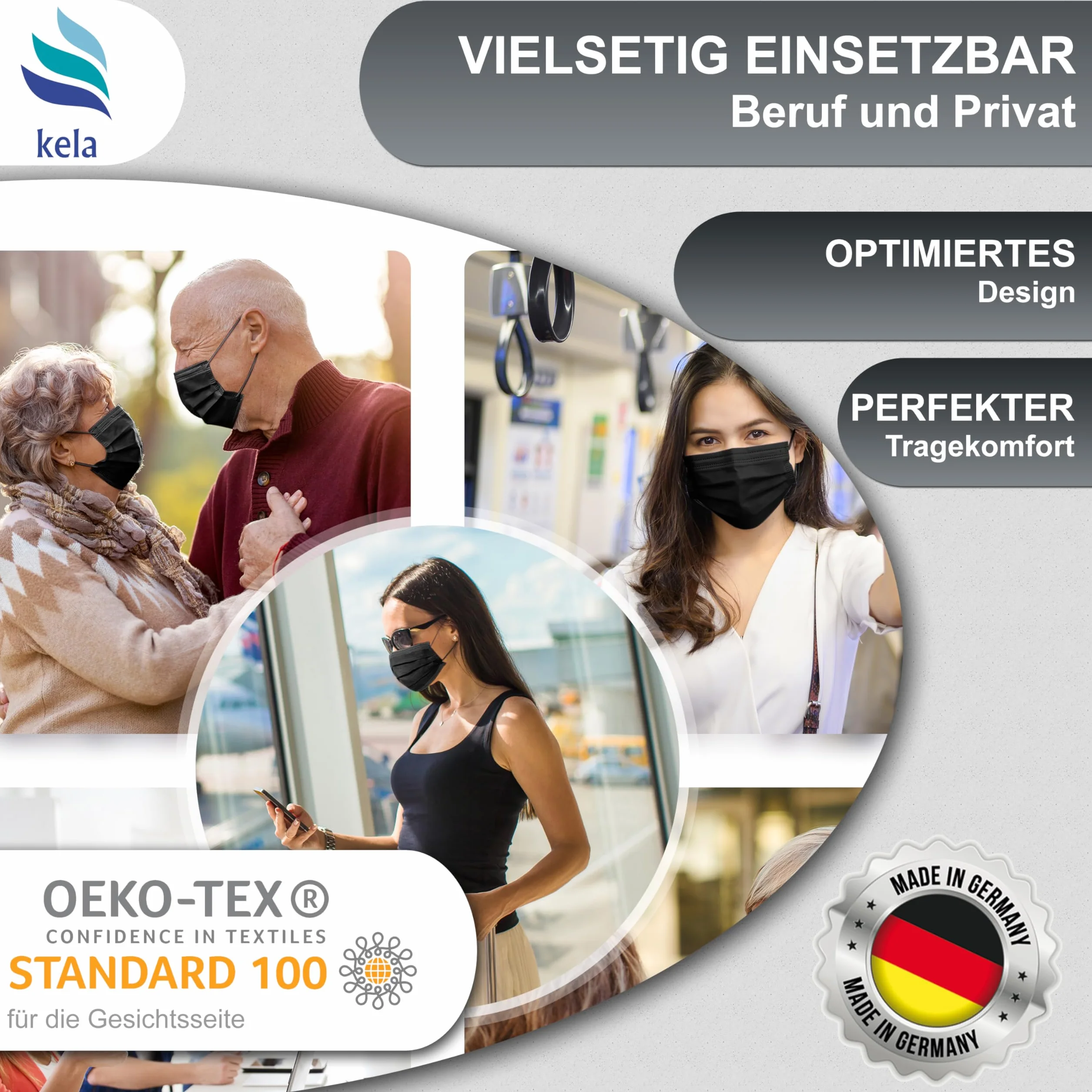 Kela maschere OP nero 100% Made in Germany maschera medica usa e getta certificazione CE DIN EN 14683 tipo II BFE > 98% 3 strati (50)