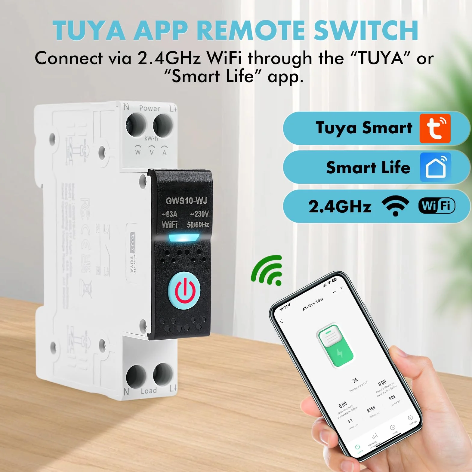 Interruttore Smart WIFI 63A Tuya interruttore Intelligente wifi controllo vocale 5 Modalità di Temporizzazione AC 230V smart switch monitoraggio energetico Compatibile con Alexa/Google Home GWS10-WJ