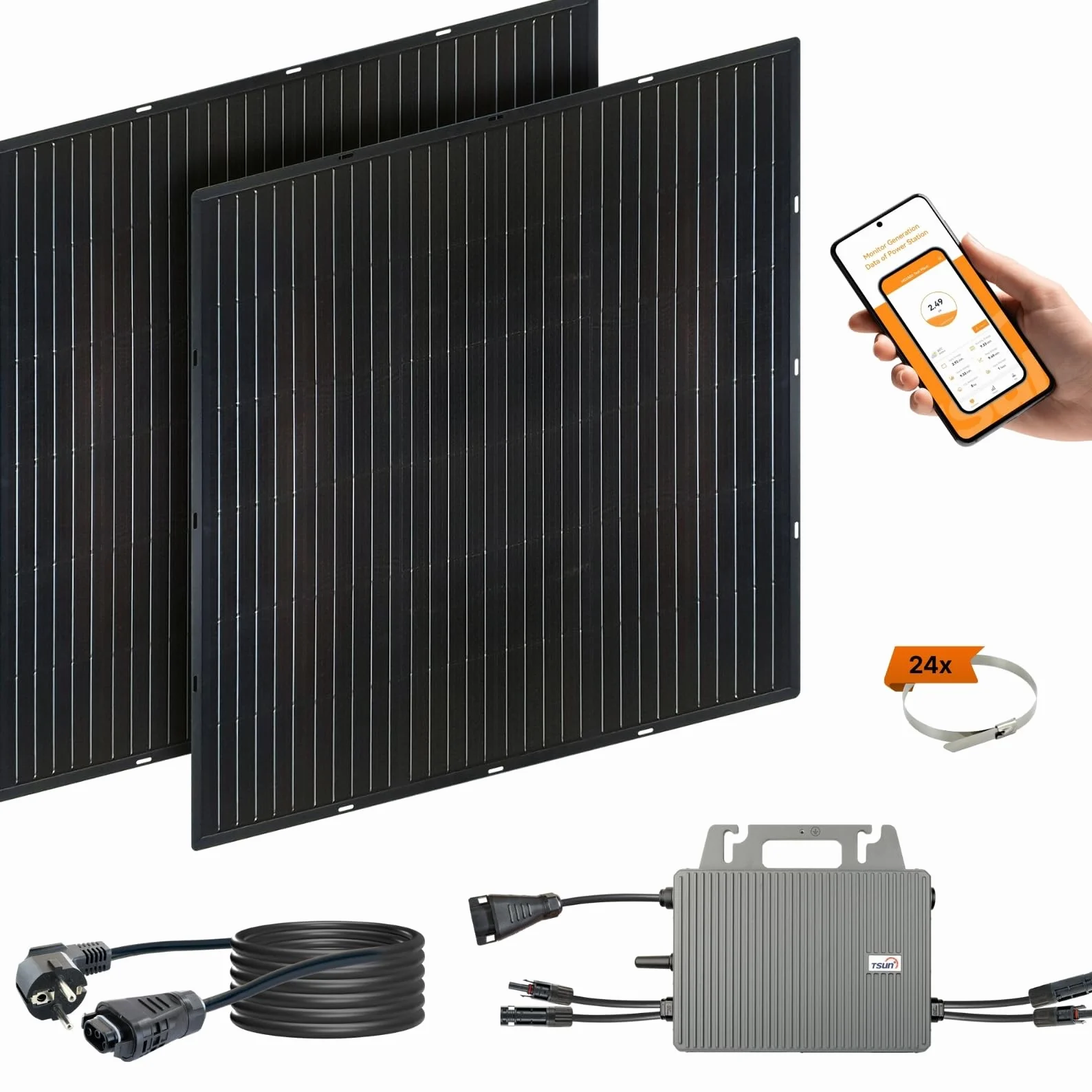 Set di 2 moduli Slim-Line con inverter, impianto solare per balcone, set completo di impianti fotovoltaici