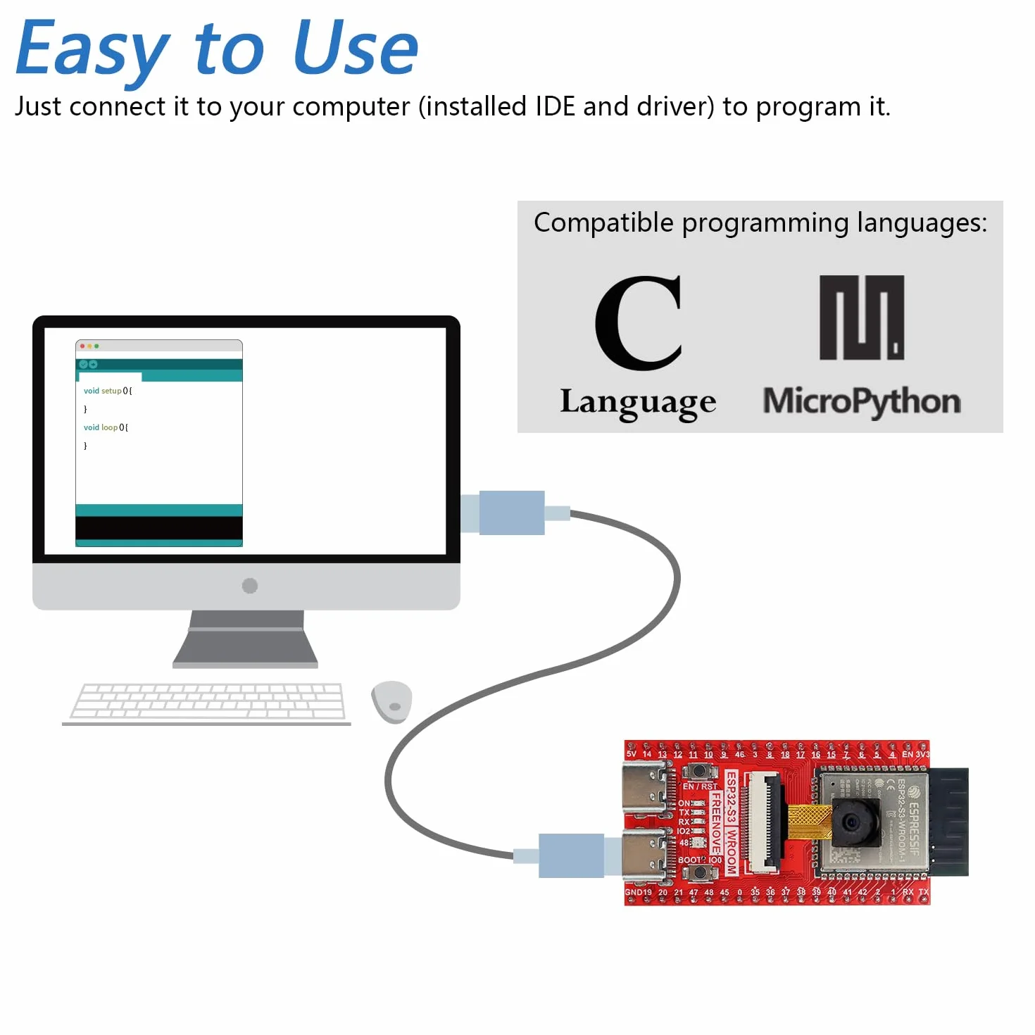 Freenove ESP32-S3 CAM Board 16 MB Flash Dual-core 240 MHz Microcontroller Wireless