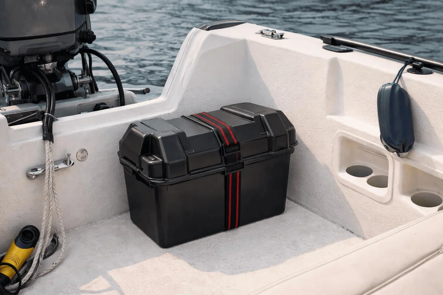 NewMarine Scatola della batteria Medium polipropilene nero 288x208x260 mm marina con cinturino