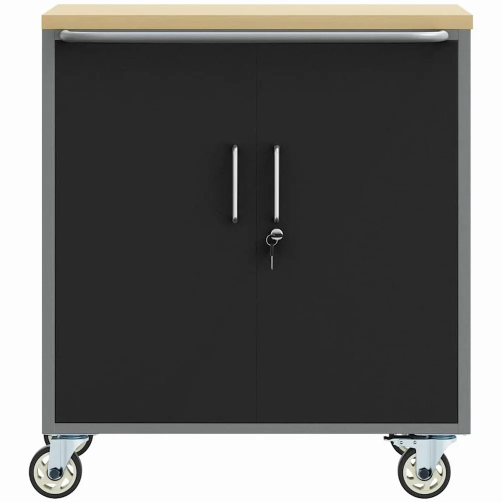 vidaXL Banco da Lavoro con Lo scaffale Nero e Grigio 75 x 45 x 85 cm, Banco da Lavoro, Tavolo Industriale modulare, Resistente con spazi per organizzare Attrezzi e Materiali