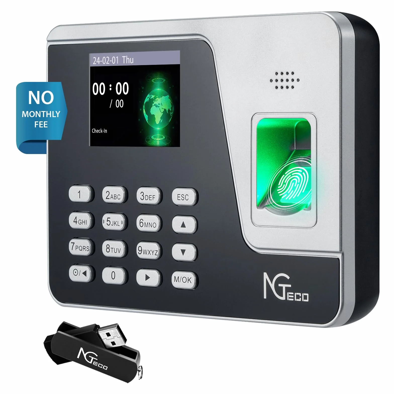 NGTeco Terminale Rilevazione Presenze WiFi - Orologio Marcatempo Biometrico con Riconoscimento Facciale, Lettore Impronte, RFID Badge e PIN - Senza Abbonamento/Mensilità - App iOS e Android