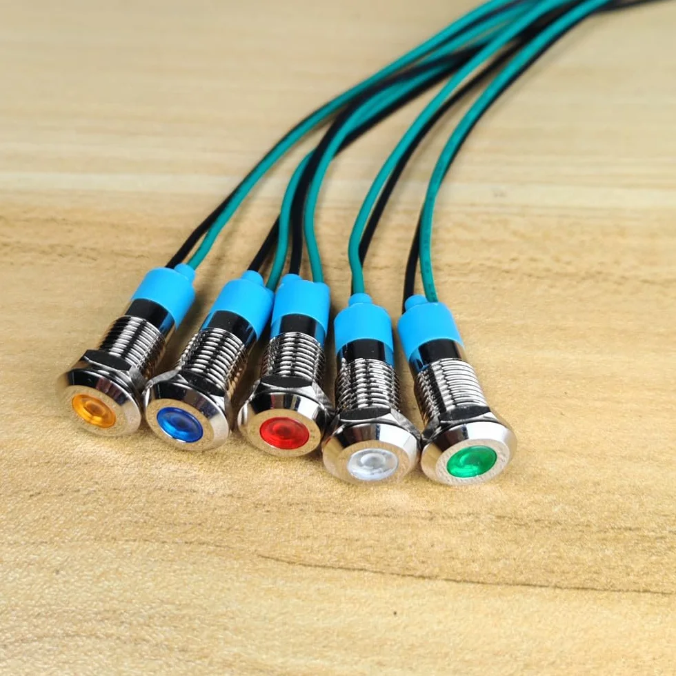 Gebildet 5pcs 8mm 3V-4.5V-5V-6V-7.5V-9V LED Indicatore Luminoso in Metallo Lampada di Segnalazione Impermeabile con Filo (Rosso/Arancione/Blu/Verde/Bianco)