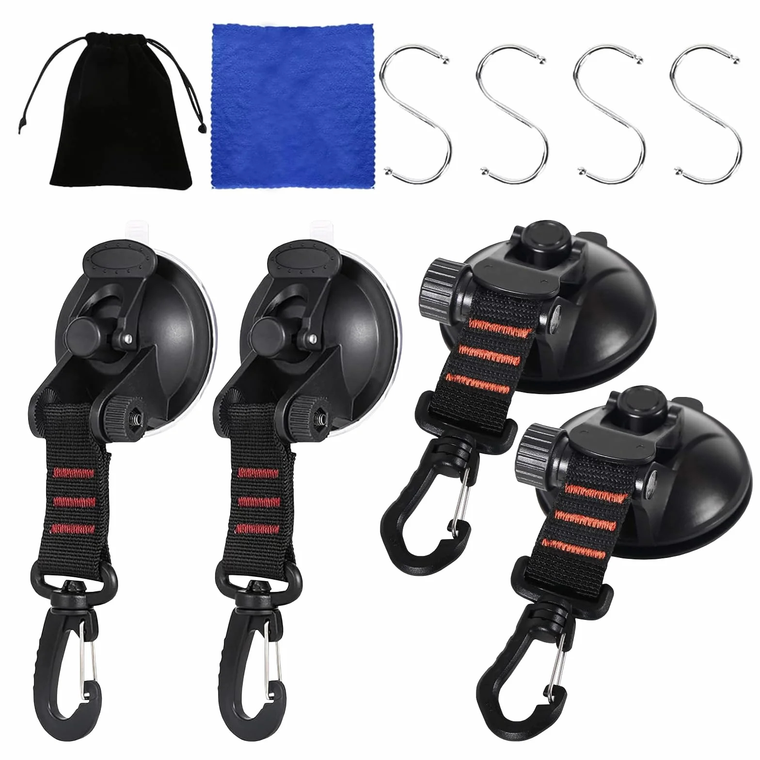 4 Pezzi Ventosa Campeggio HSYWSH Ventose Forti con Ganci, Ancora a Ventosa con Fissaggi, con 4 ganci a S, forti ventose per auto, tende, camper, ventose da campeggio multifunzionali