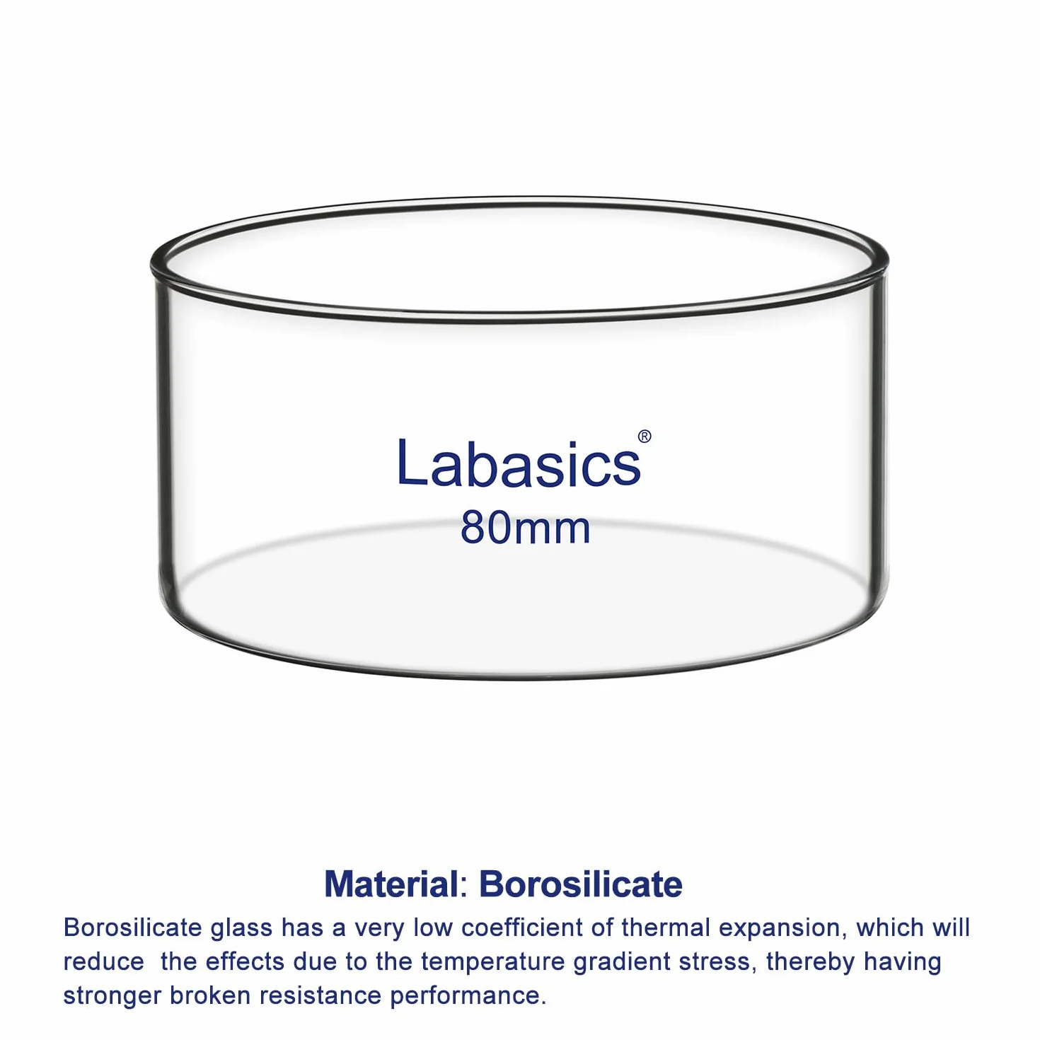 Labasics Piatto Cristallizzante, Fondo Piatto Senza Beccuccio in Vetro Borosilicato Spesso ad Alta Resistenza per Cristallizzazione ed Evaporazione, Diametro Esterno 80 mm, Capacità 100 ml