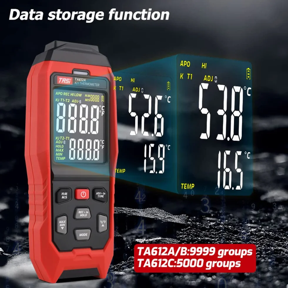 Termometro a termocoppia tipo K/J 4 canali -200~1372℃ alta precisione con USB e allarme