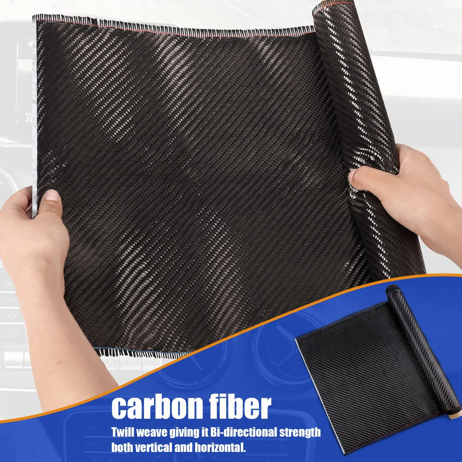 Fibra di Carbonio Tessuto, Rotolo di Tessuto in Fibra di Carbonio 127x30cm Foglio in Fibra di Carbonio Vinile Nero per Barche Auto Muro di Cemento Seminterrati Progetti Fai-da-Te